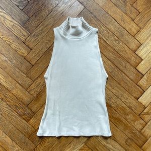 Cream Ribbed Sleeveless Turtleneck